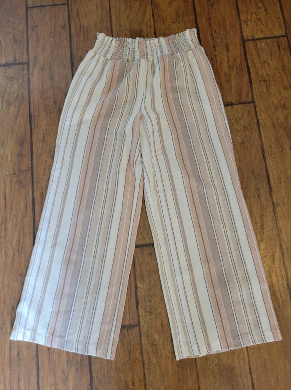Women's Striped Casual Pants in Cream and Tan